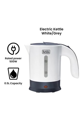 Black&Decker Dual Voltage Electric Travel Kettle 650W 0.5 L TR250JA-B5 White/Grey