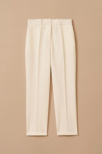 Galaxie Women's Large Size Drawstring Waist Trousers - Ecru
