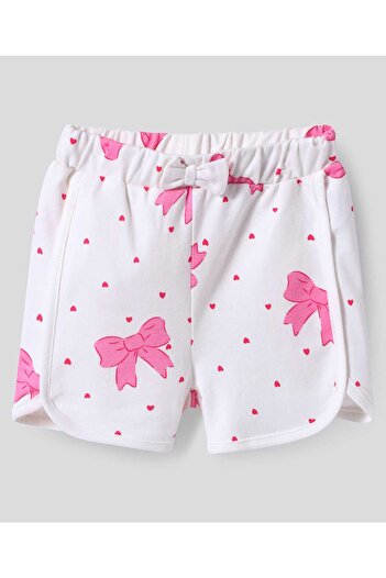 Bonfino Bonfino 100% Cotton Knit Mid Thigh Shorts with Bow & Hearts Applique Pack of 3 - White Pink & Red
