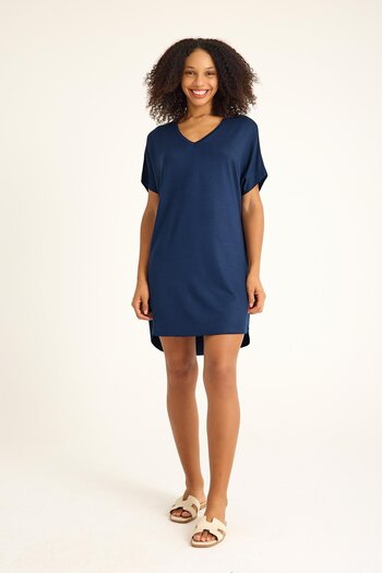 COTENCONCEPT Comfortable V-Neck Flowing Combed Cotton Dress