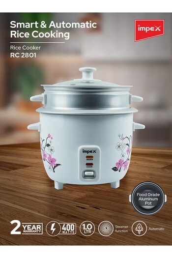 İMPEX 1l Electric Rice Cooker, Automatic Cooking, Keep Warm, Safety Protection - Rc2801