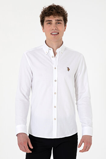 U.S. Polo Assn. Чоловіча біла сорочка з довгими рукавами Basic 50293847-VR013