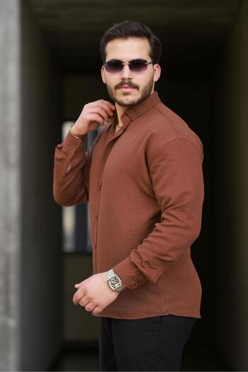 Valiberta Ανδρικό πουκάμισο με απαλή υφή Half Oversize - Καφέ