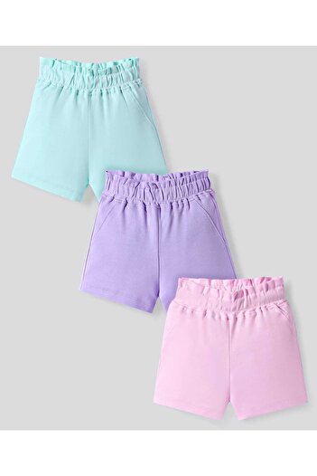 Bonfino 100% Cotton Knit Above Knee Length Solid Shorts Pack of 3 - Lavender/Blue/Pink