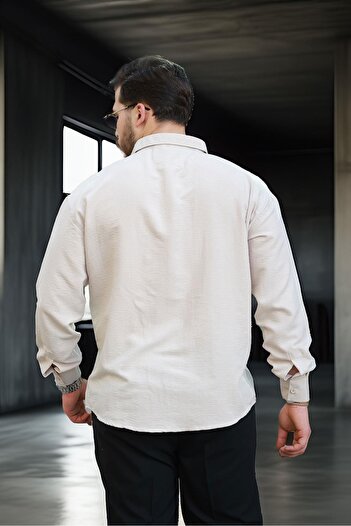 Valiberta Ανδρικό πουκάμισο με απαλή υφή Half Oversize - Μπεζ