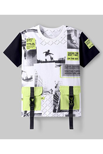 Ollington St. Ollington St. Cotton Knit Half Sleeves Printed T-Shirt & Joggers - White & Black
