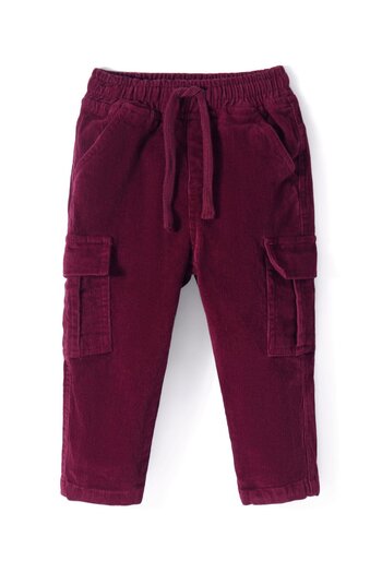 Babyhug Cotton Lycra Woven Full Length Corduroy Pants - Maroon