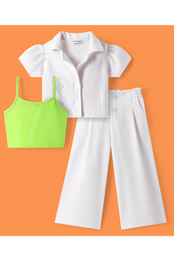Ollington St. Ollington St. Waffle Multi-Pack Set of Half Sleeves Jacket & Culotte Pant With Inner Tee - White