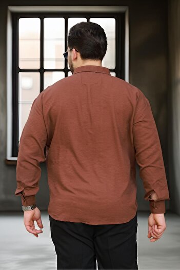Valiberta Ανδρικό πουκάμισο με απαλή υφή Half Oversize - Καφέ