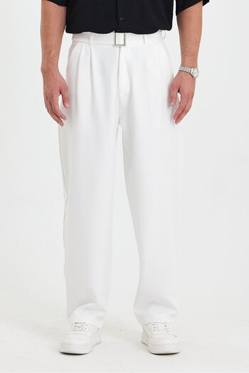 Gray Clothing Men's Fabric Pants - Summer, Pleated, Baggy, with Tooling Pockets and Belt