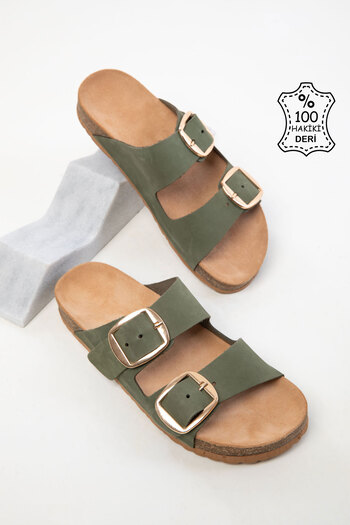 SOHO Green Genuine Leather Women's Slippers 20527
