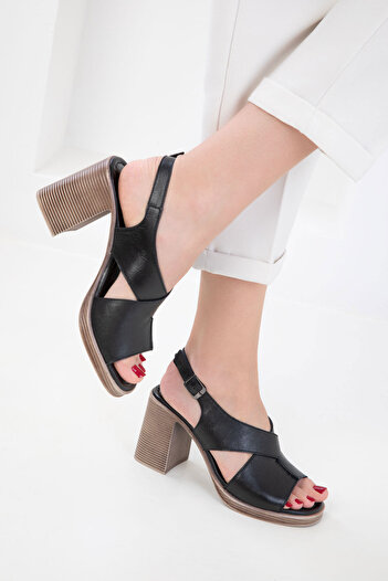 SOHO Black Genuine Leather Women's Classic Heeled Shoes 20544