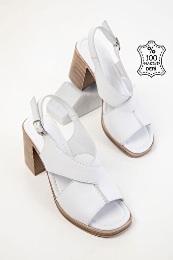 SOHO White Genuine Leather Women's Classic Heeled Shoes 20544