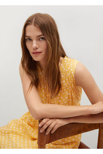 MANGO Woman Women's Yellow Patterned Flowy Dress