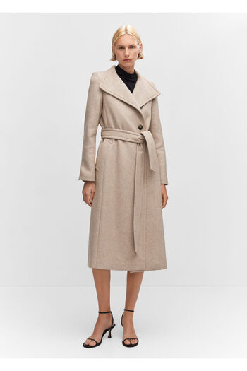 MANGO Woman Woolen Coat - Belt Detailed