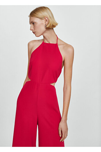 MANGO Woman Halter Collar Perforated Jumpsuit