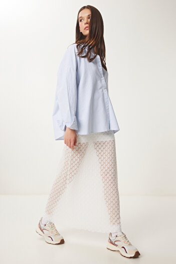 Happiness İstanbul Women's Ecru Lined Summer Long Lace Skirt Hf00462