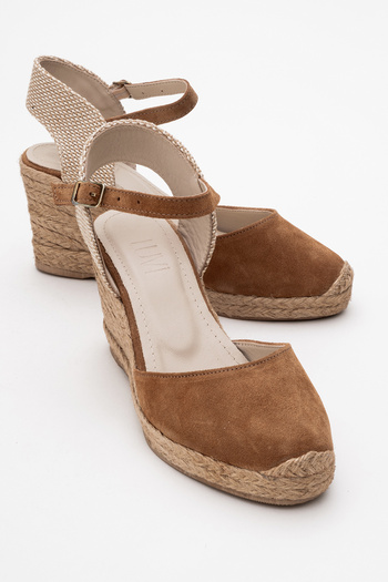 LuviShoes Tan Suede Leather Women's Wedge Heeled Sandals - SİNTA