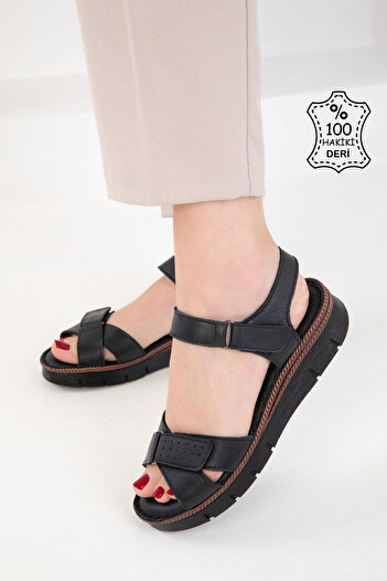 SOHO Black Genuine Leather Women's Sandals 20538