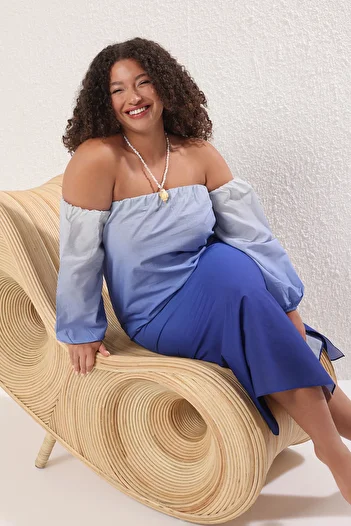 Trendyol Curve Kék 100% pamut színátmenet strandruházat nagy méretű ruha TBBSS25AH00097