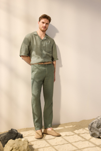 Trendyol Collection Khaki Limited Edition 100% Linen Regular Fit Trousers