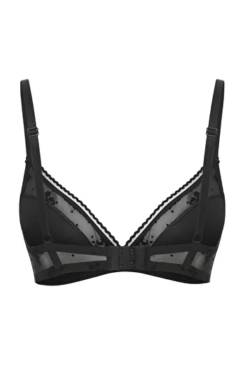 Edit by Trendyol Black Slice Tulle Detailed Strap Micro Knitted Bra Tedss25Su00004