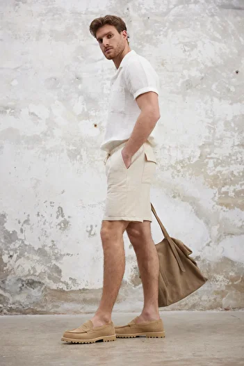 Trendyol Collection Ecru Cargo Kapesní prádlo Bavlněné šortky & Bermudy TMNSS25SR00055