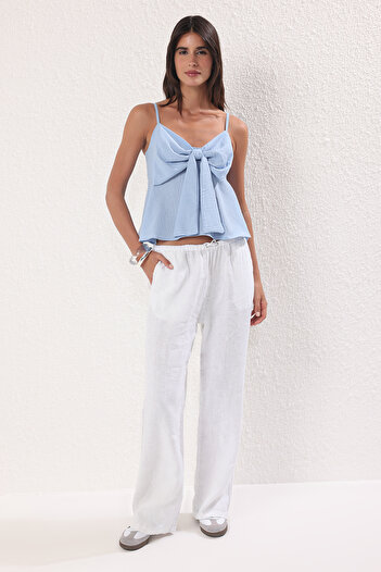Trendyol Collection Light Blue Bow Science Blouse Twoss25Bz00249