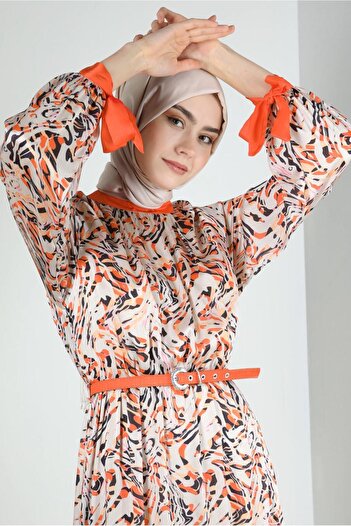 Alvina PATTERNED CUFFS TIE-UP BELT DRESS 43747
