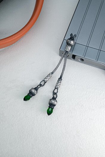 dergah tesbih Silver Kazaziye Whips with Green Stones