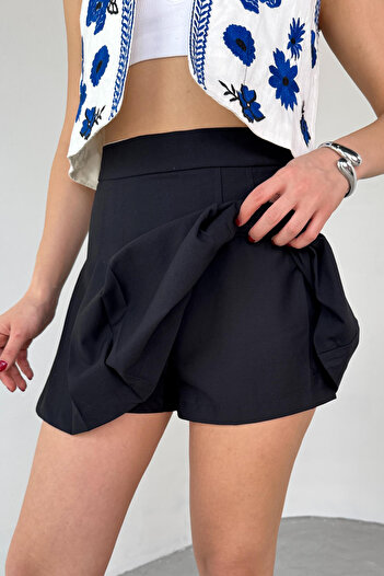 Cappmoda Etk-02335 Black Pleated Mini Skirt