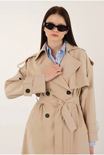 HEQA Beige Modal Trench Coat Shoes