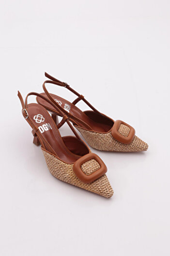 DGN Women's Buckle Heeled Shoes Tan Wicker 6538535