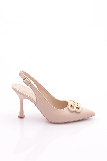 DGN Women's Pointed Toe Buckle Heeled Shoes Beige 61523534