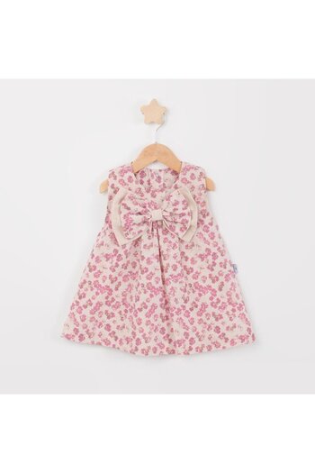TRENDİMİZBİR Baby Girl Bowknot Tiny Flower Woven Thick Strap Dress