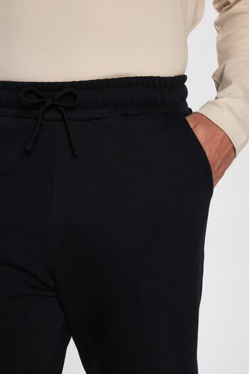 Tudors Unisex Relax Fit Rahat Kesim Şardonlu 3 Cepli Lastikli Jogger Paça Siyah Eşofman Altı