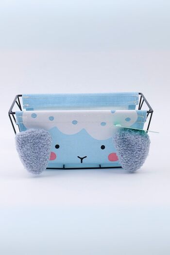 YOYOSO Terry Animal Organizer Basket with Plush Animal Figures – Blue (30 X 17 cm)
