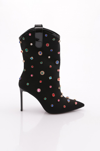 DGN Women's Accessory Pointed Toe Heeled Boots Black Suede 64252859