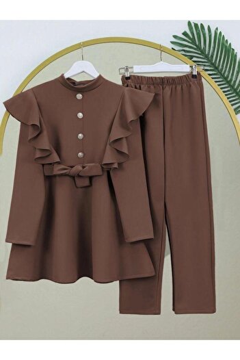 YILMAZBARMAZ Women's Stone Button Ruffle Double Set