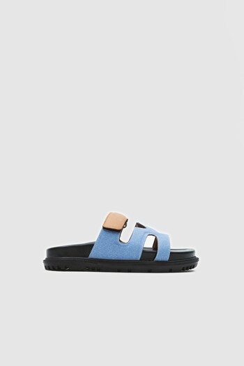 Seniorah Diva Leather Women's Slippers - Blue-Tan Jeans
