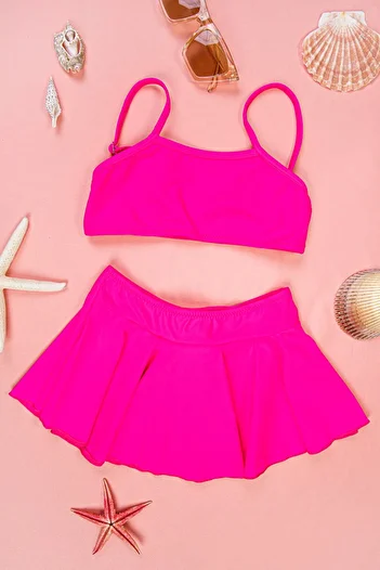 MEBA Girl's Baby Flexible Pink Skirt Bikini Set