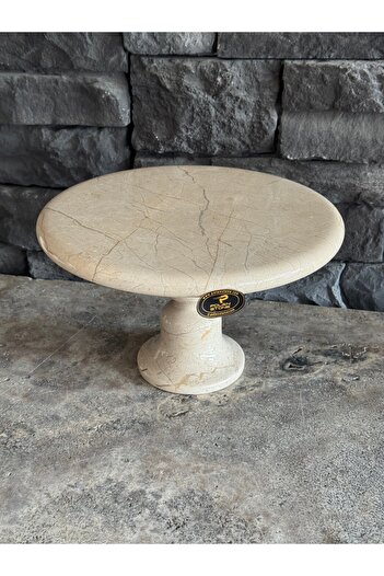 Polen Stone Doğal Bej Mermer Kek ve Sunum Standı | El Yapımı | 28x17 cm