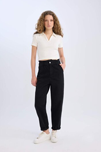 DeFacto Fitted Polo Neck Basic Plain Ribbed Camisole Short Sleeve White T-Shirt A0379Ax25Sm