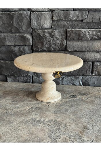 Polen Stone Doğal Bej Mermer Kek ve Sunum Standı | El Yapımı | 28x17 cm