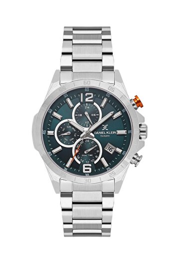 Daniel Klein Men's Petrol Blue Dial Active Function Metal Band Wrist Watch - Date, Day, Dual Time