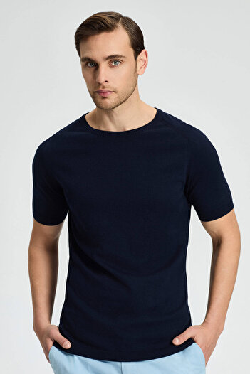Hemington Crew Neck Navy Blue Giza Cotton Knitwear T-Shirt