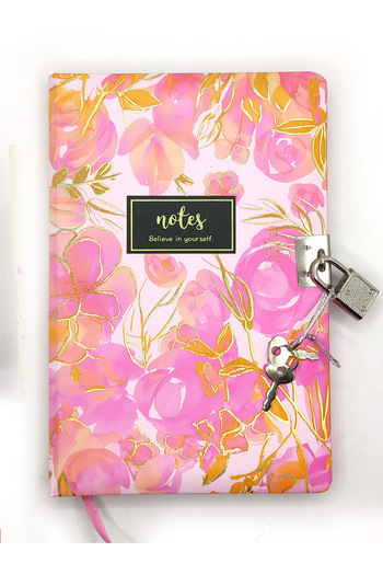 Limmy Pink Marbling Pattern Daily Diary Notebook with Lock 80 Sheets