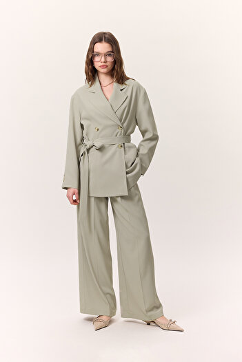 Manuka Soft Green Spilt Pleated Pants