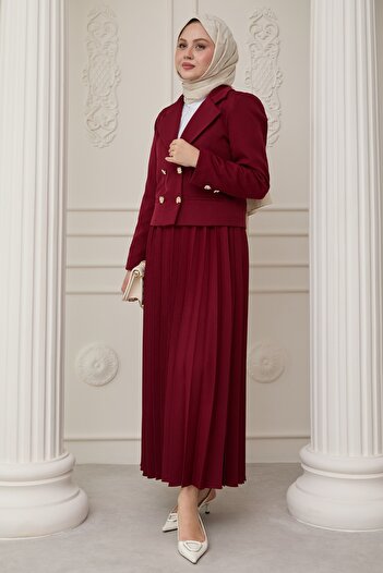 InStyle Πλισέ φούστα και μπουφάν Διπλό Σετ Claret Red