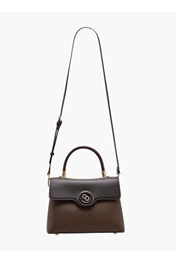 Celeste Monogram Print Satchel Bag with Detachable Strap and Flap Closure - W 25.5 x H 19 x D 11.5 cm